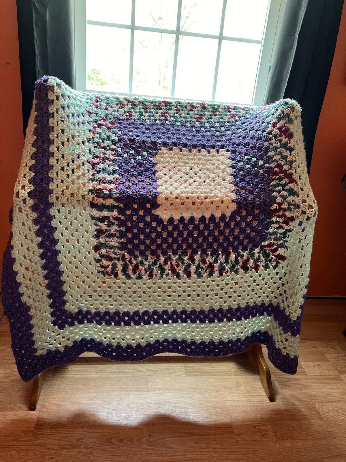 Handmade Crochet Lapghan. Purple And Green