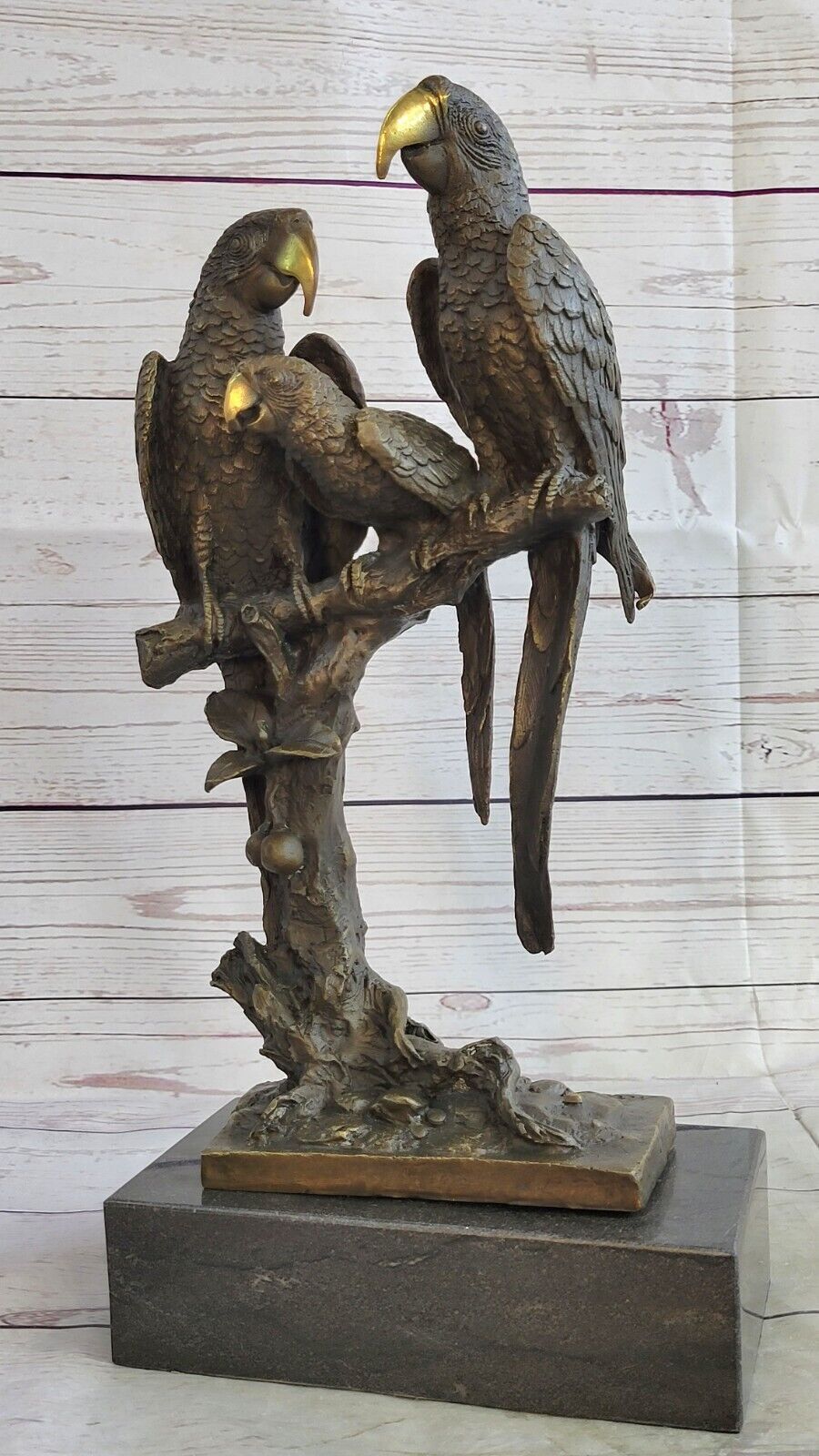 Handcrafted Bronze ArtworkThree Brazilian Parrots Sculpture by Milo Gift