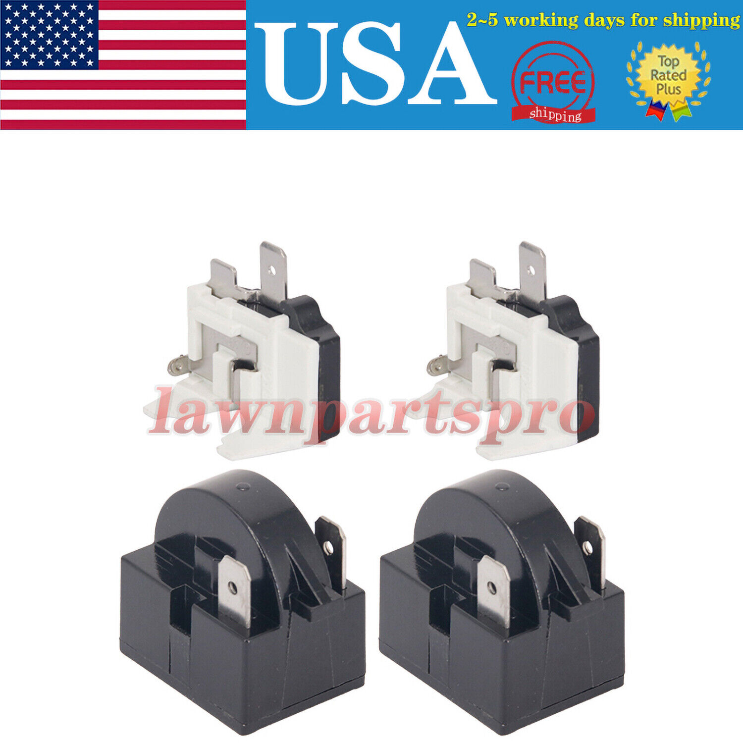 2x Refrigerator PTC Starter Relay Replace 2 Pins Compressor Overload Protector