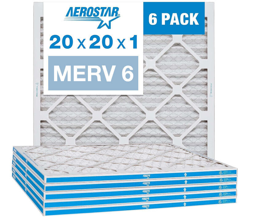 Aerostar 20x20x1 MERV 6 Pleated Air Filter, AC Furnace Air Filter, 6 Pack