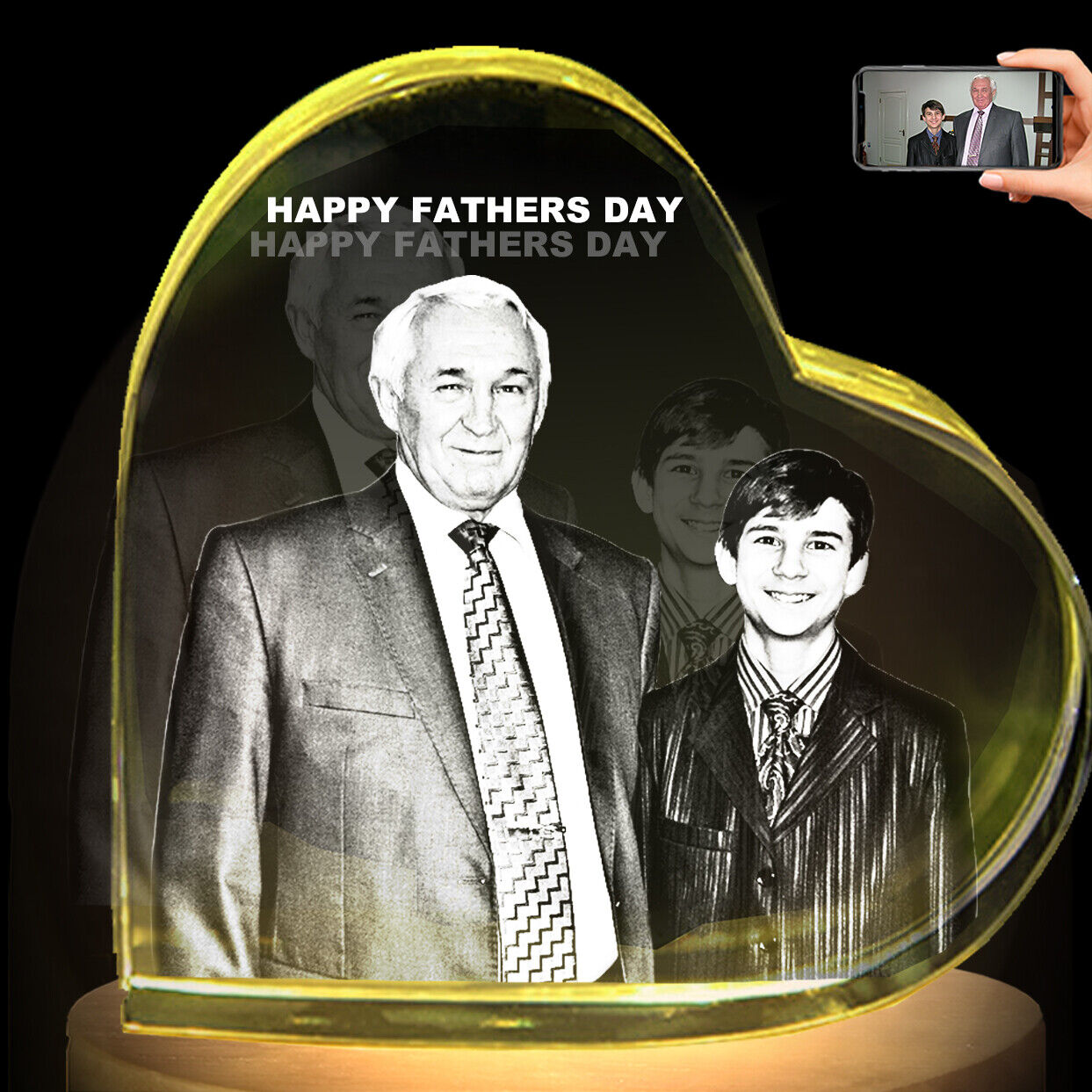 Personalized 3D Crystal Photo Heart Custom Laser Picture Fathers Day Gifts Dad