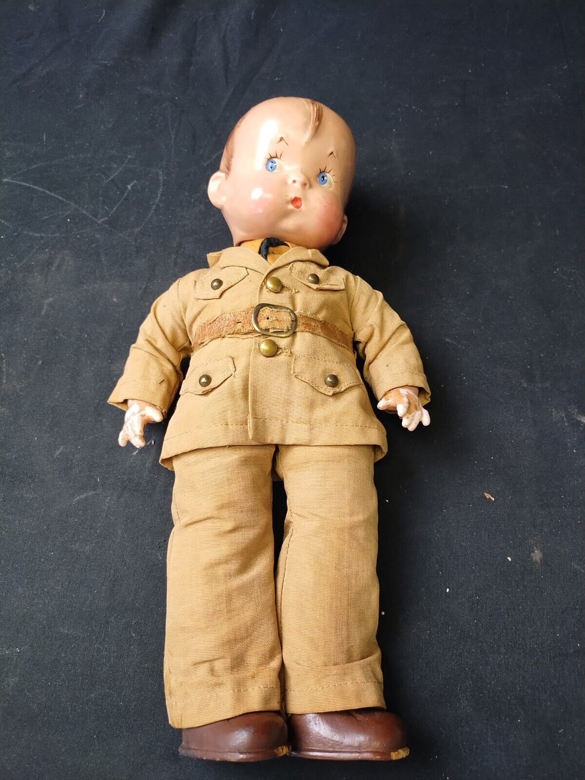 Vintage Effanbee Skippy Soldier Doll WWII Composition Cloth Military Uniform