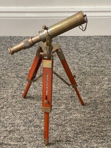 Antique Solid Brass Telescope & Wooden Tripod Stand Decorative Working Gift Item