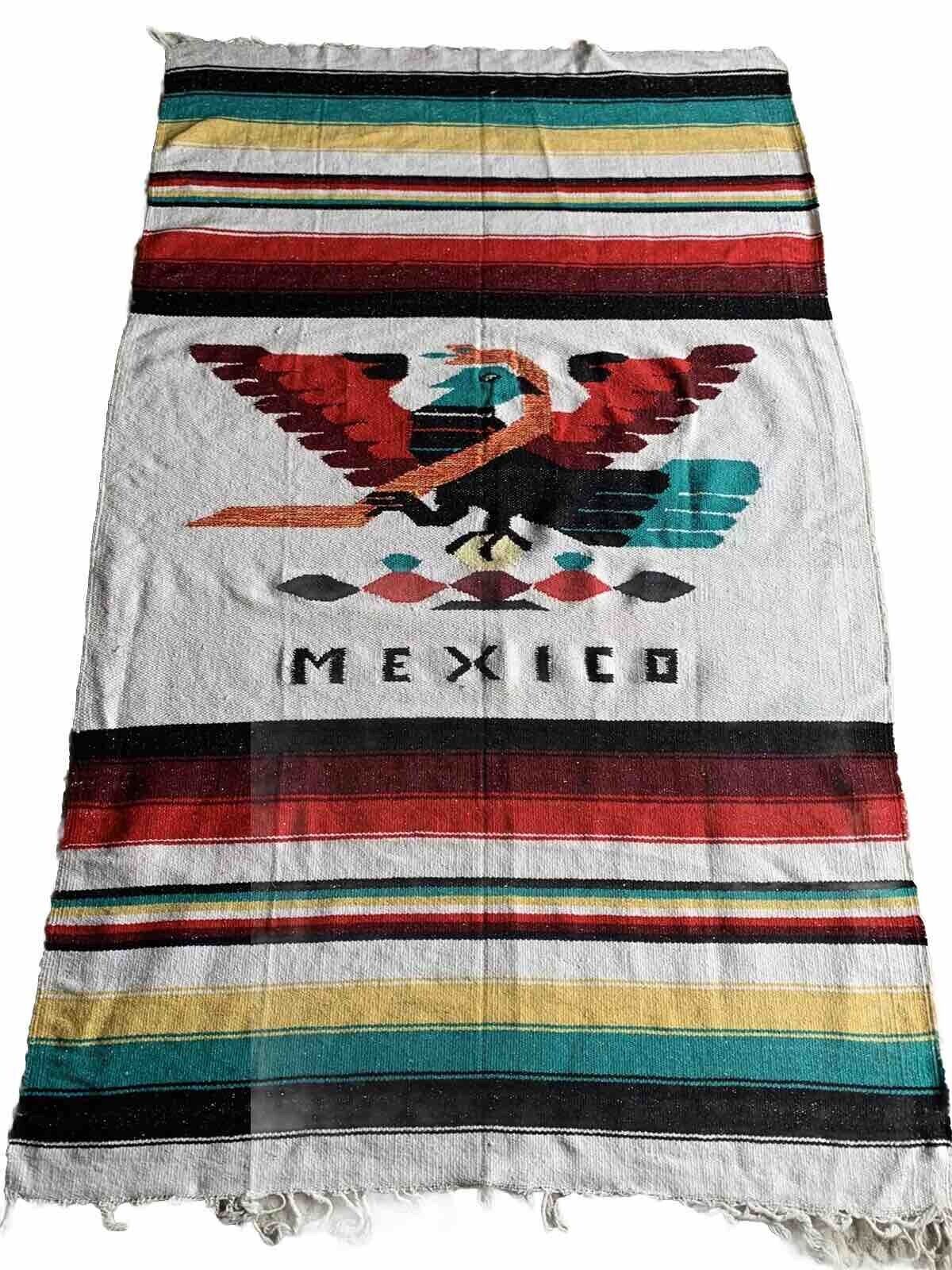 Vintage Mexican Saltillo Serape Blanket w/ Fringe LARGE Southwest Aztec 74”x45”