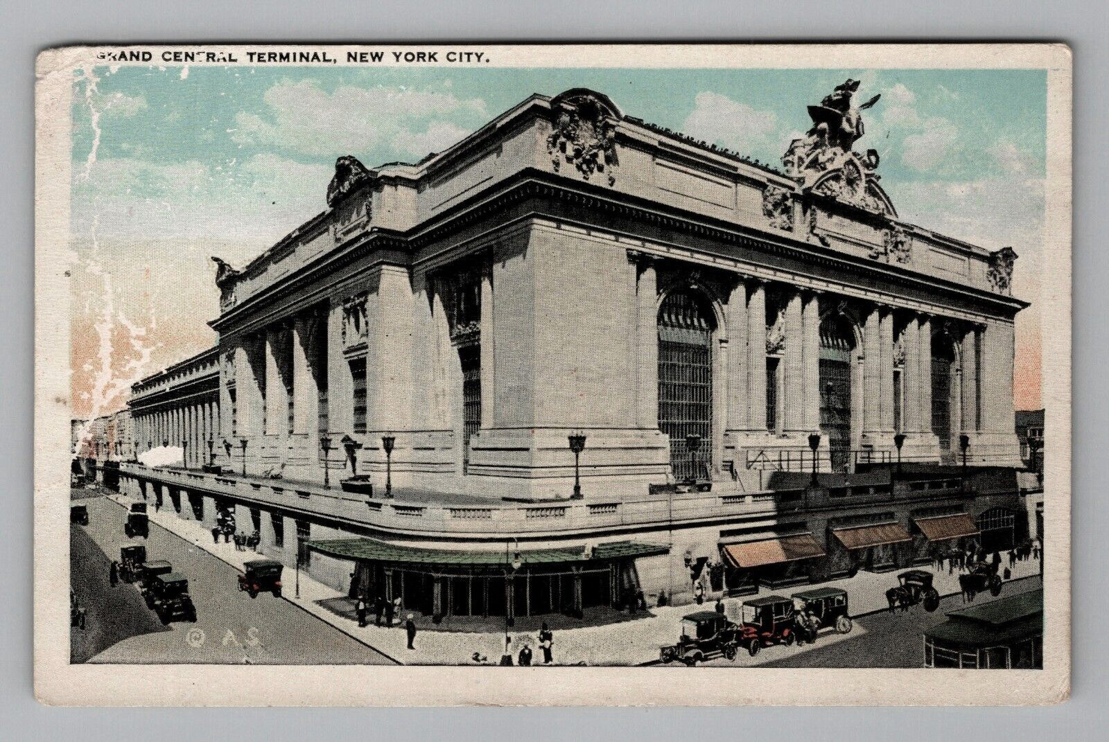 Postcard 1900s NY Grand Central Terminal Station Cars Aerial View New York City