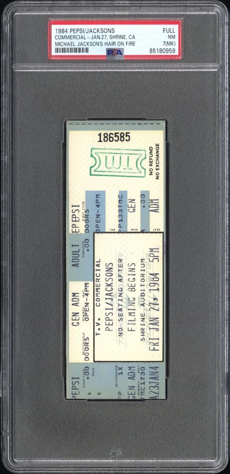 1984 MICHAEL JACKSON’S HAIR CATCHES FIRE FILMING PEPSI COMMERCIAL TICKET🎟️PSA 7