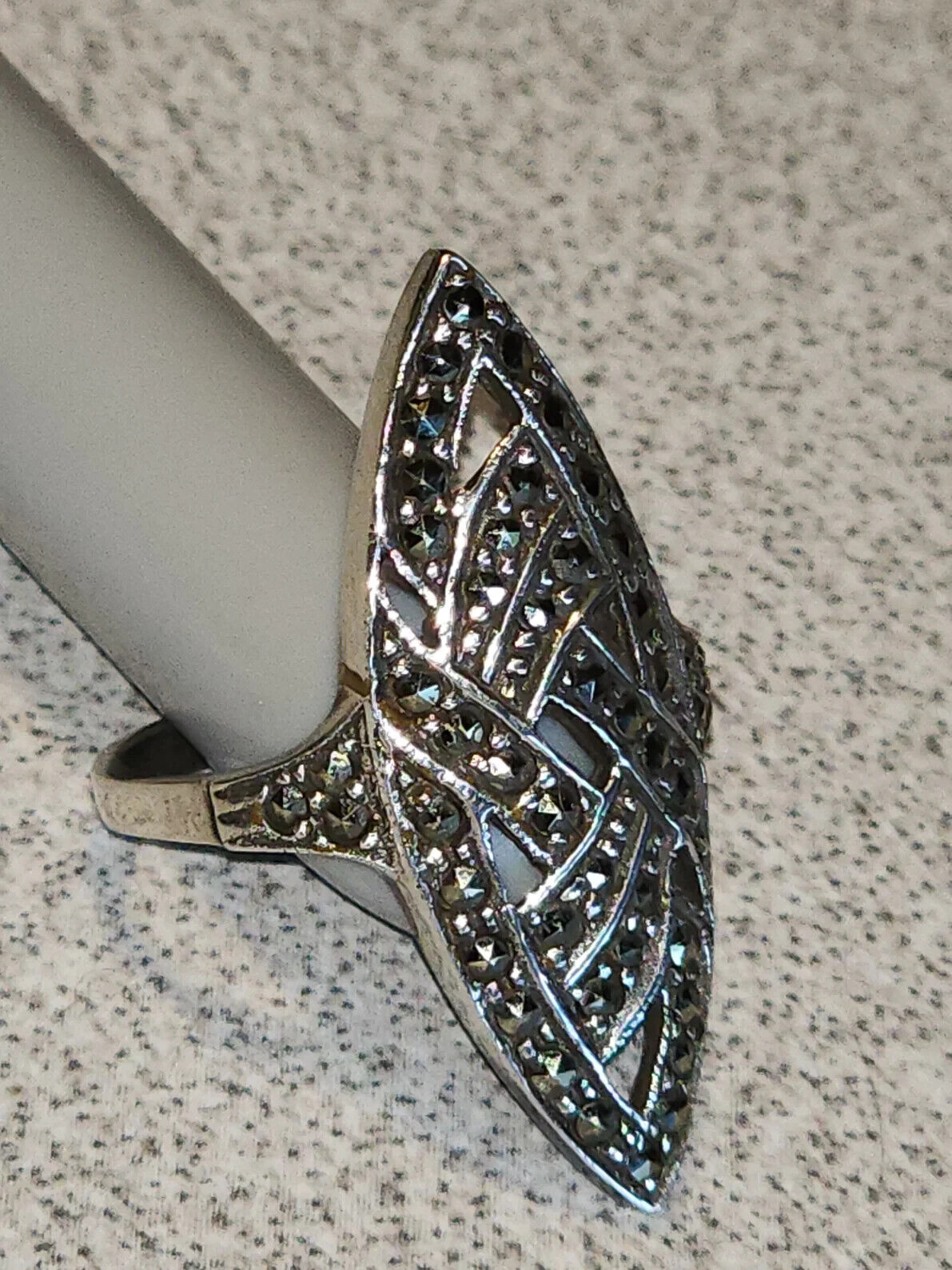 Vintage Ellipse Marcasite Sterling Silver Ring, Size 7