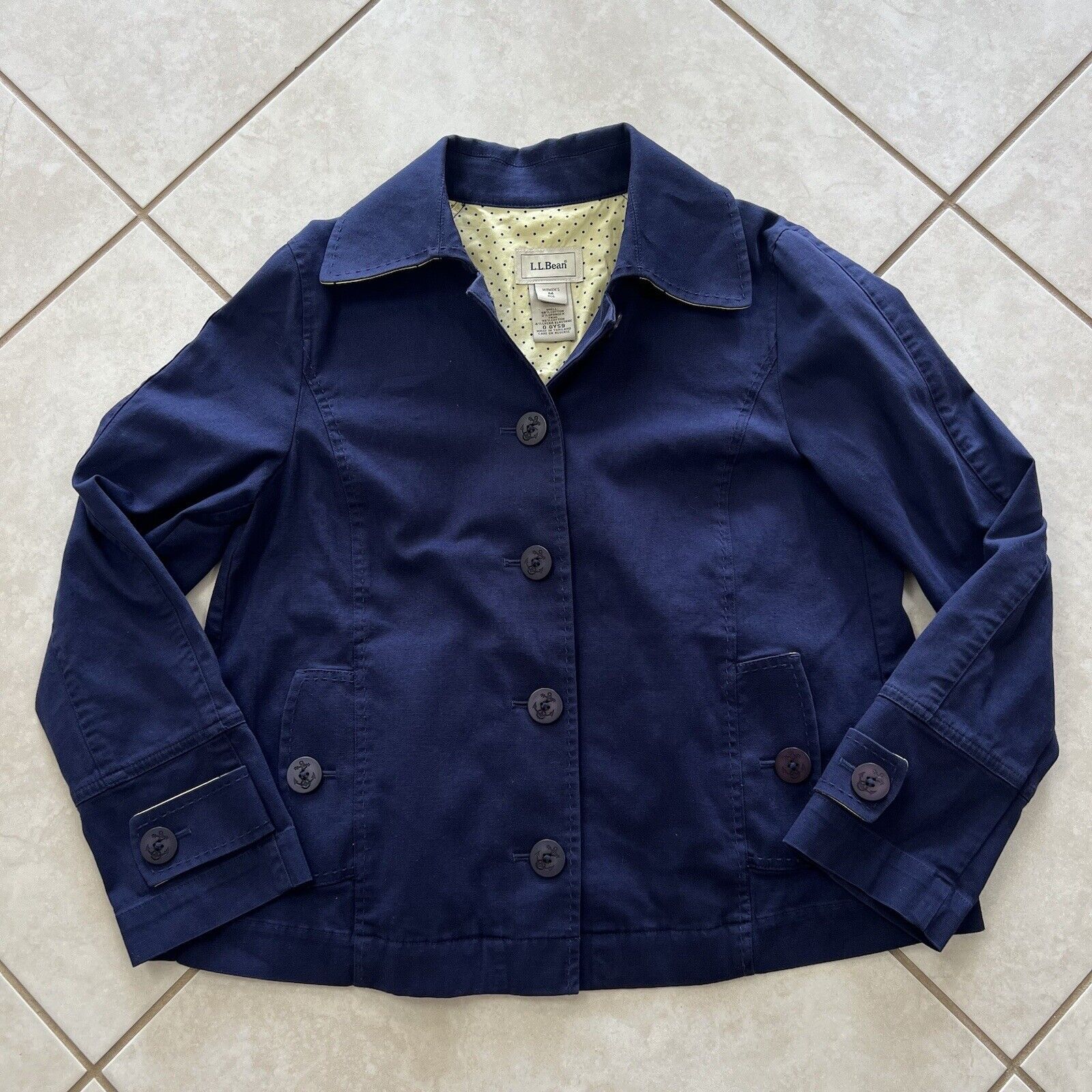 L.L. Bean Women\'s Button-Up Jacket Nautical Naval Cotton Blue Sz M