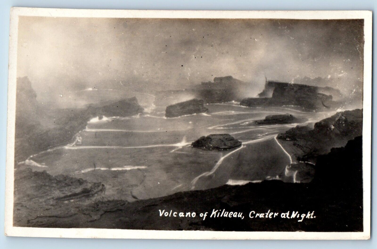 Hawaii HI Postcard RPPC Photo Volcano Of Kilueau Crater At Night c1910's Antique