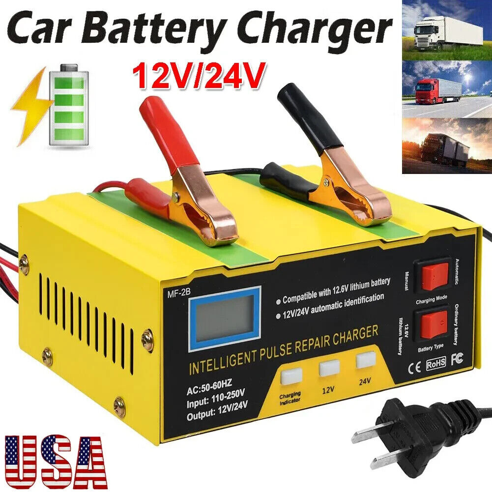 Car Battery Charger Heavy Duty 12V/24V Smart Automatic Intelligent Pulse Repair