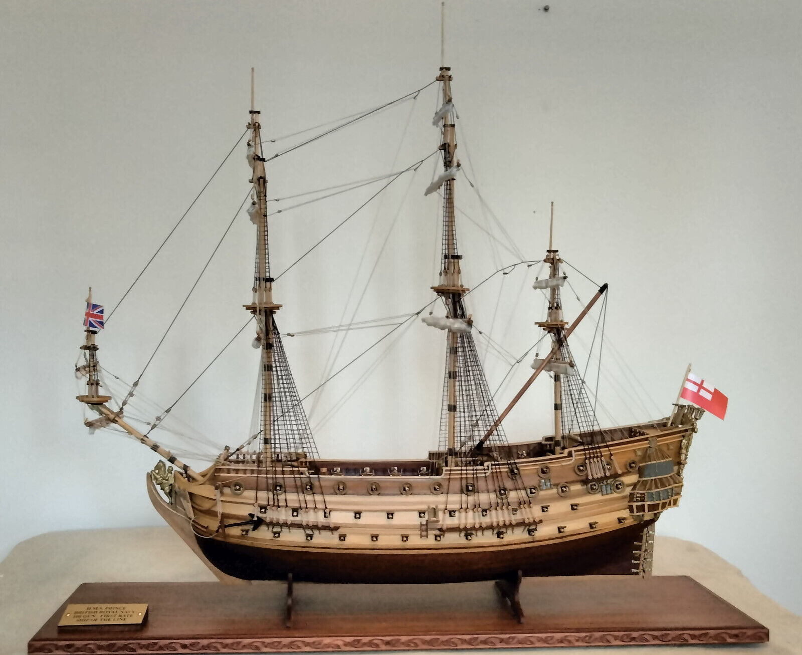 Wood Model Ship, HMS Prince, 17th century Ship of the Line