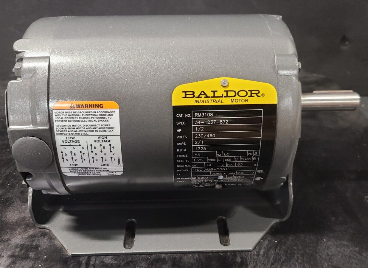 Baldor-Reliance Rm3108 Motor, 1/2 hp, 56 Frame, 1725Rpm, 3Ph, 60Hz