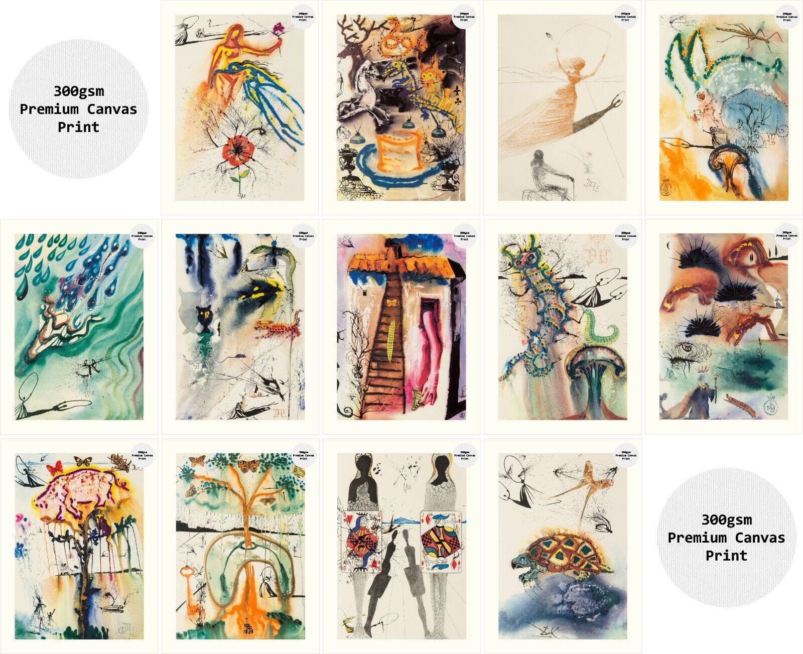 SALVADOR DALI Alice In Wonderland Rolled Canvas Prints FULL SET in size 18x26\