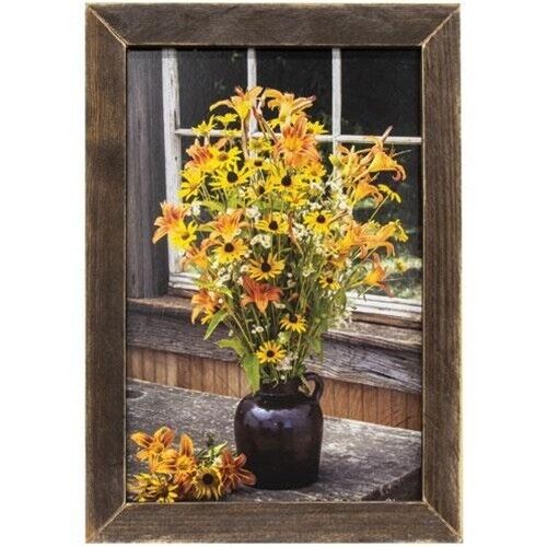 New Primitive DAISY WILDFLOWER PICTURE Rustic Barn Wood Frame