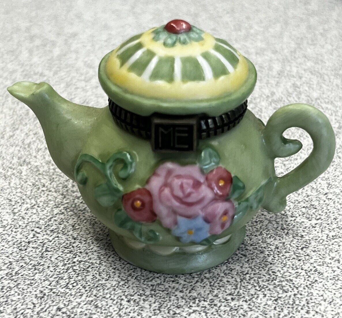 Mary Englebreit Miniature Teapot Trinket Box Hinged Enesco Green  Floral