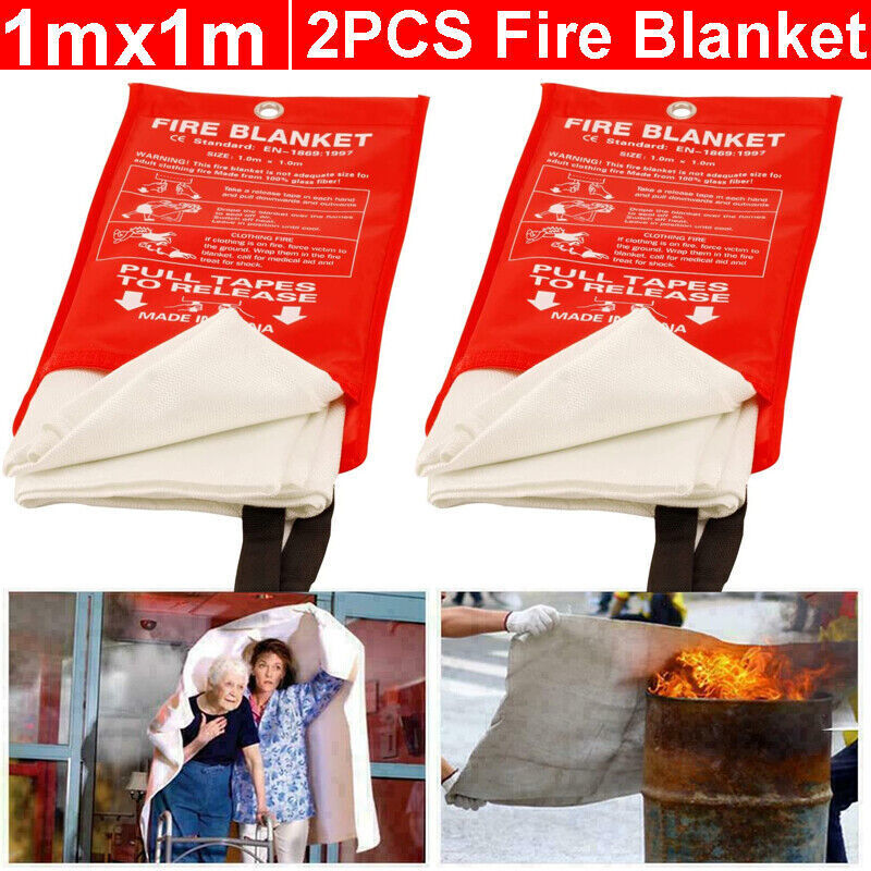 2PCLarge Fire Blanket Fireproof For Home Kitchen Office Caravan Emergency Safety