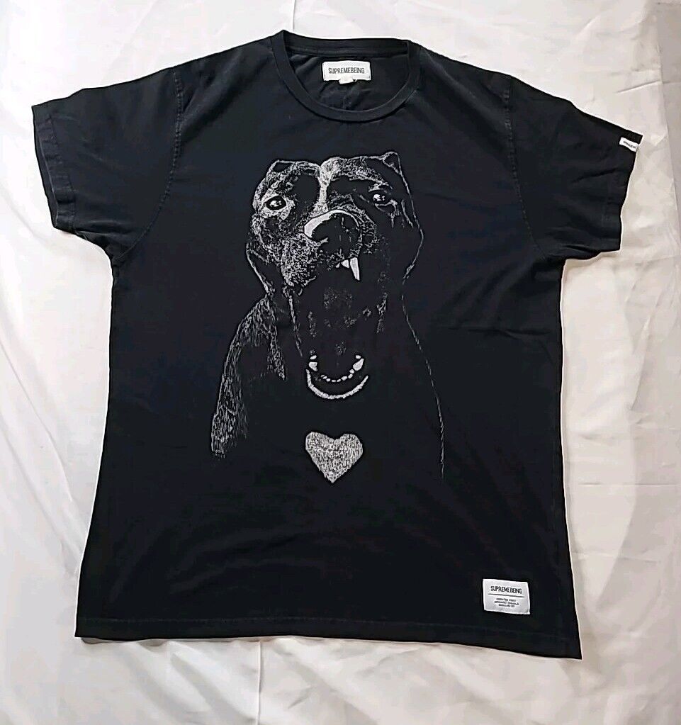 RARE Vintage SupremeBeing Pitbull Bulldog Dog Graphic Tee Black T-Shirt Size L