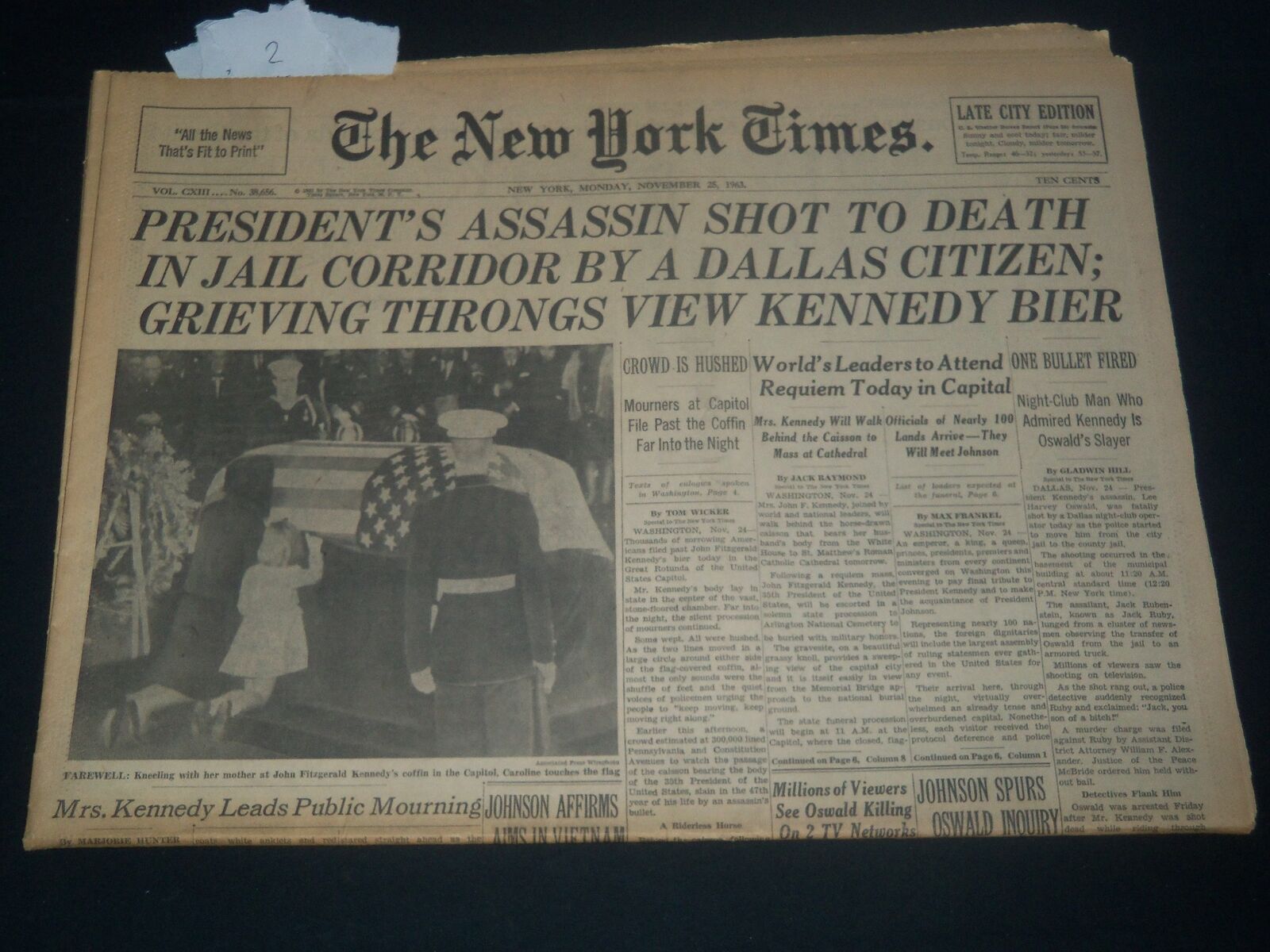 1963 NOV 25 NEW YORK TIMES - PRESIDENT'S ASSASSIN SHOT TO DEATH - NP 3561