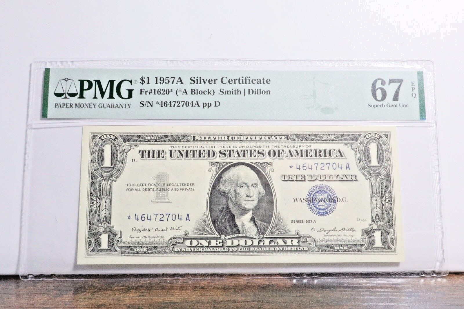1957A Silver Certificate Blue Seal PMG 67 EPQ Superb Gem Unc Star Note