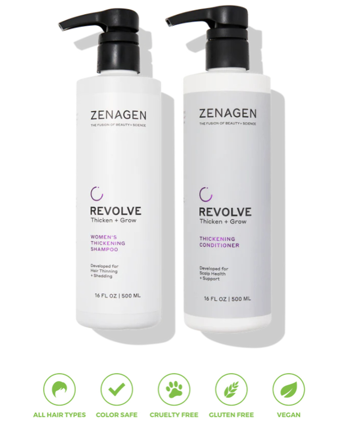 Zenagen Revolve Shampoo Treatment Women & Thickening Conditioner 16oz DUO