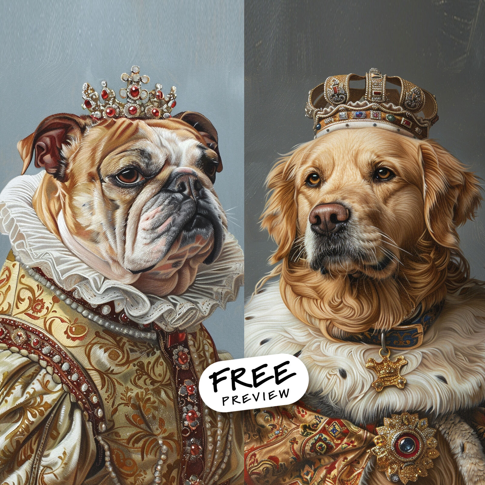 Custom Regal Portrait from Photo, Dog, Cat, Royal Pets, Canvas Print C0010C