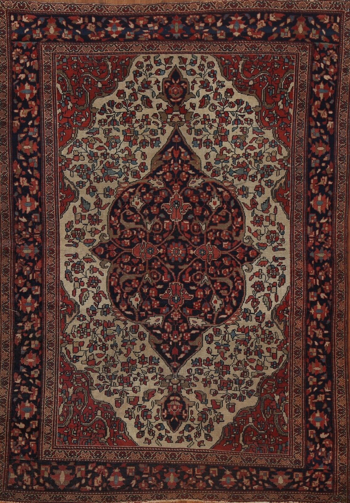 Pre-1900 Antique Vegetable Dye Sarouk Farahan 4\'x5\' Area Rug Hand-knotted Wool