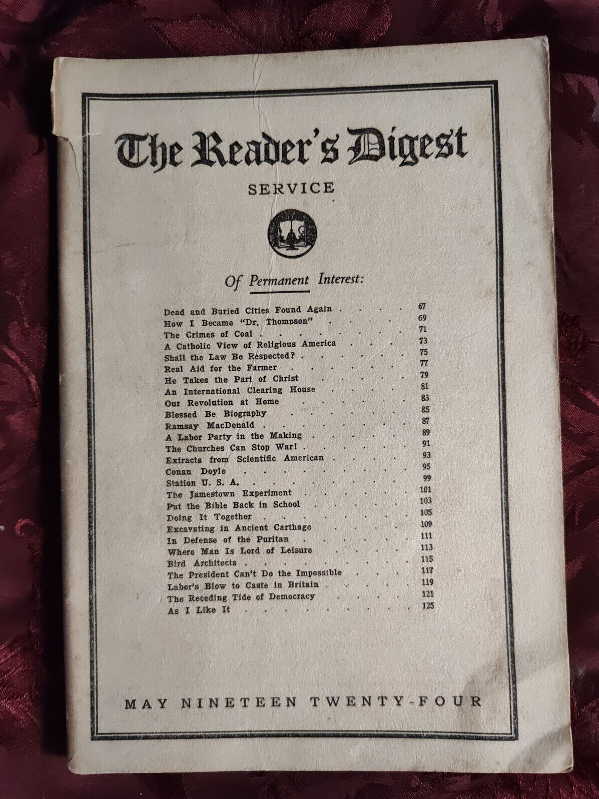RARE Reader\'s Digest May 1924 William Bishop Henry Ford Hillaire Belloc