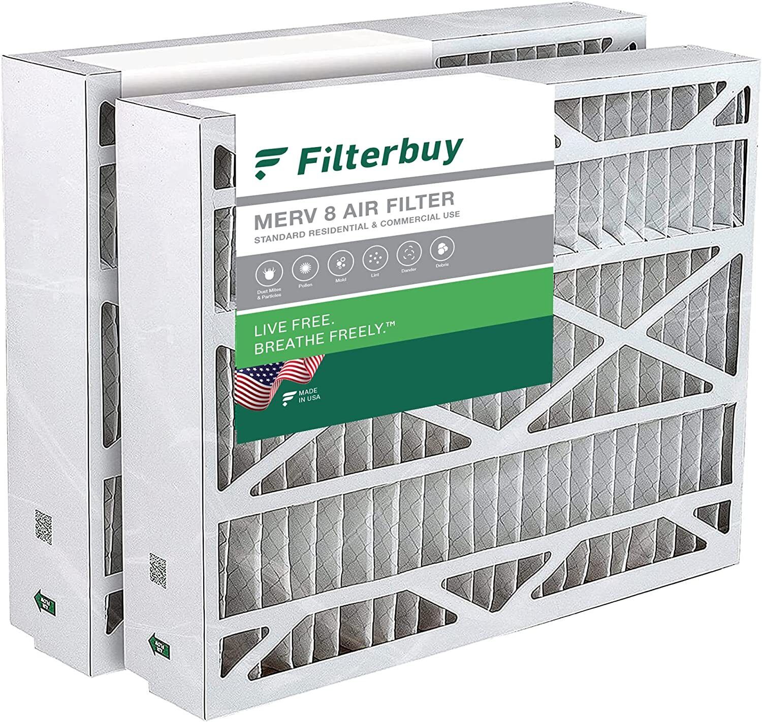 Filterbuy 24x25x5 Air Filters MERV 8, Pleated AC Furnace Replacement for Carrier