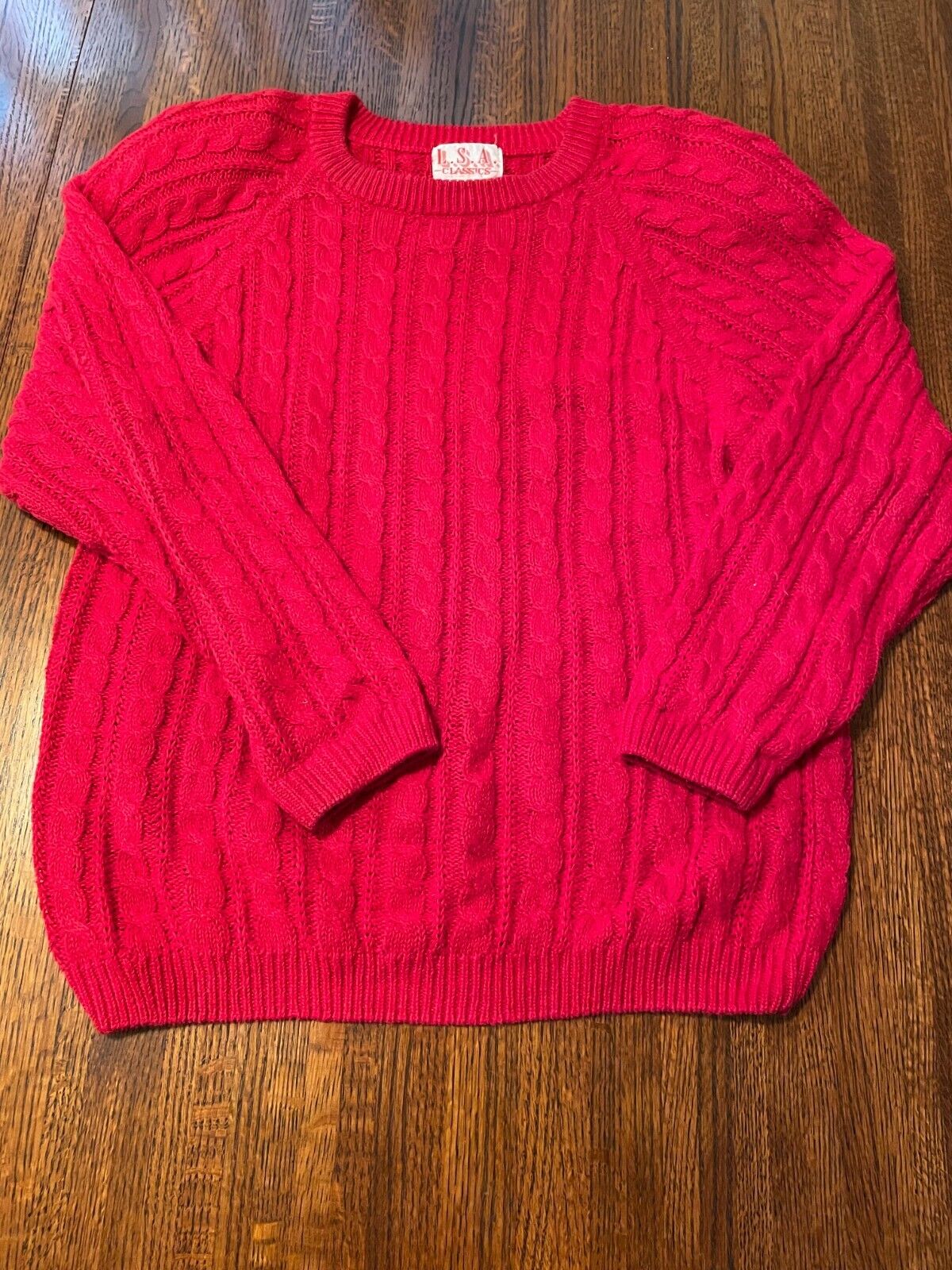 Vintage L. S. A. Classics Cable Knit Sweater Red Large