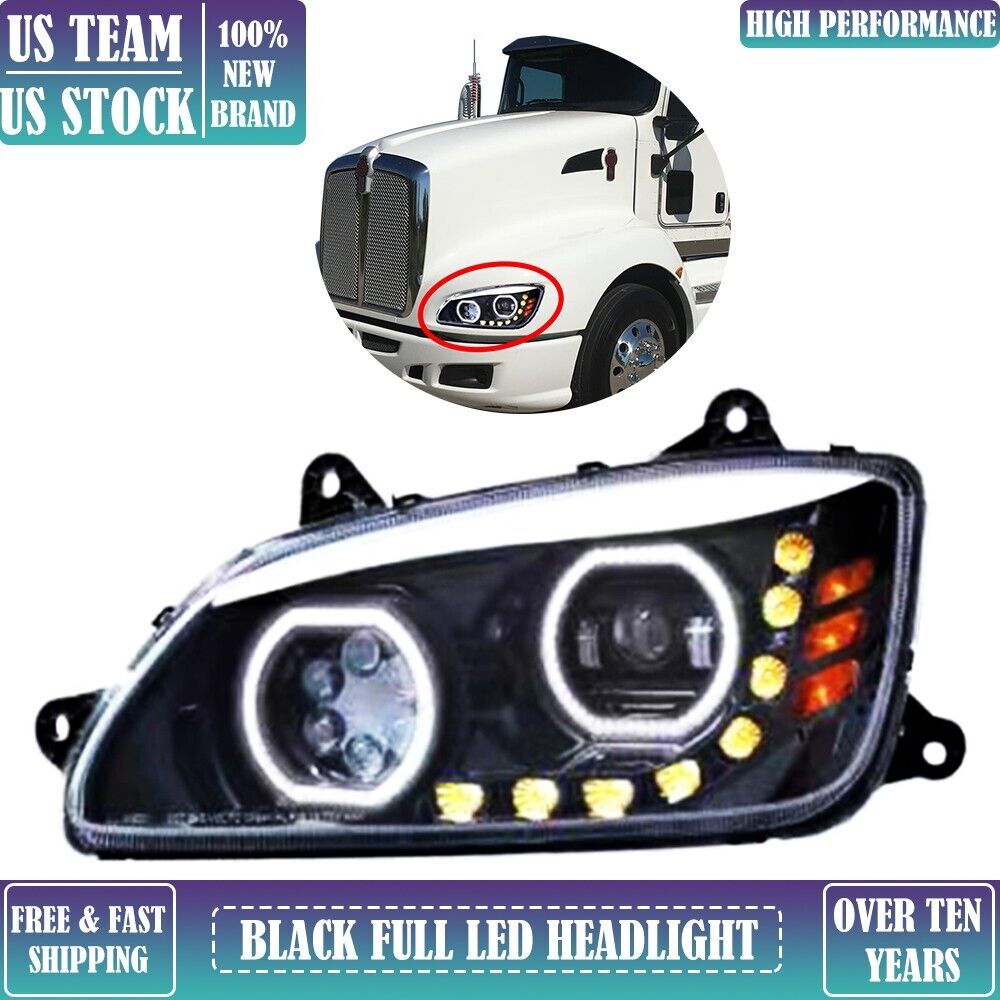 For Kenworth T660 2008-2017 Full LED Headlight Driver (LH) Side Black Housing