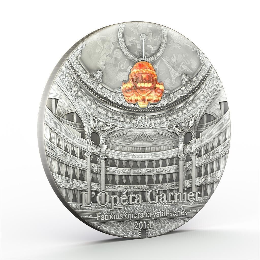2014Palau $10 Famous Opera Crystal Series Paris Palais Garnier 2 Oz Silver Coin