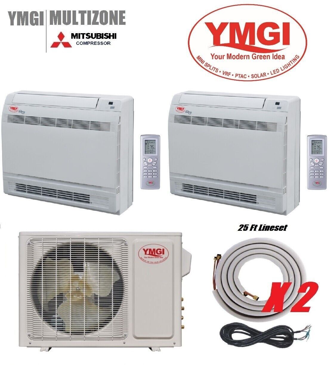 YMGI 24000 BTU 2 Zone Ductless Mini Split AC with Heat Pump 22 SEER Mar