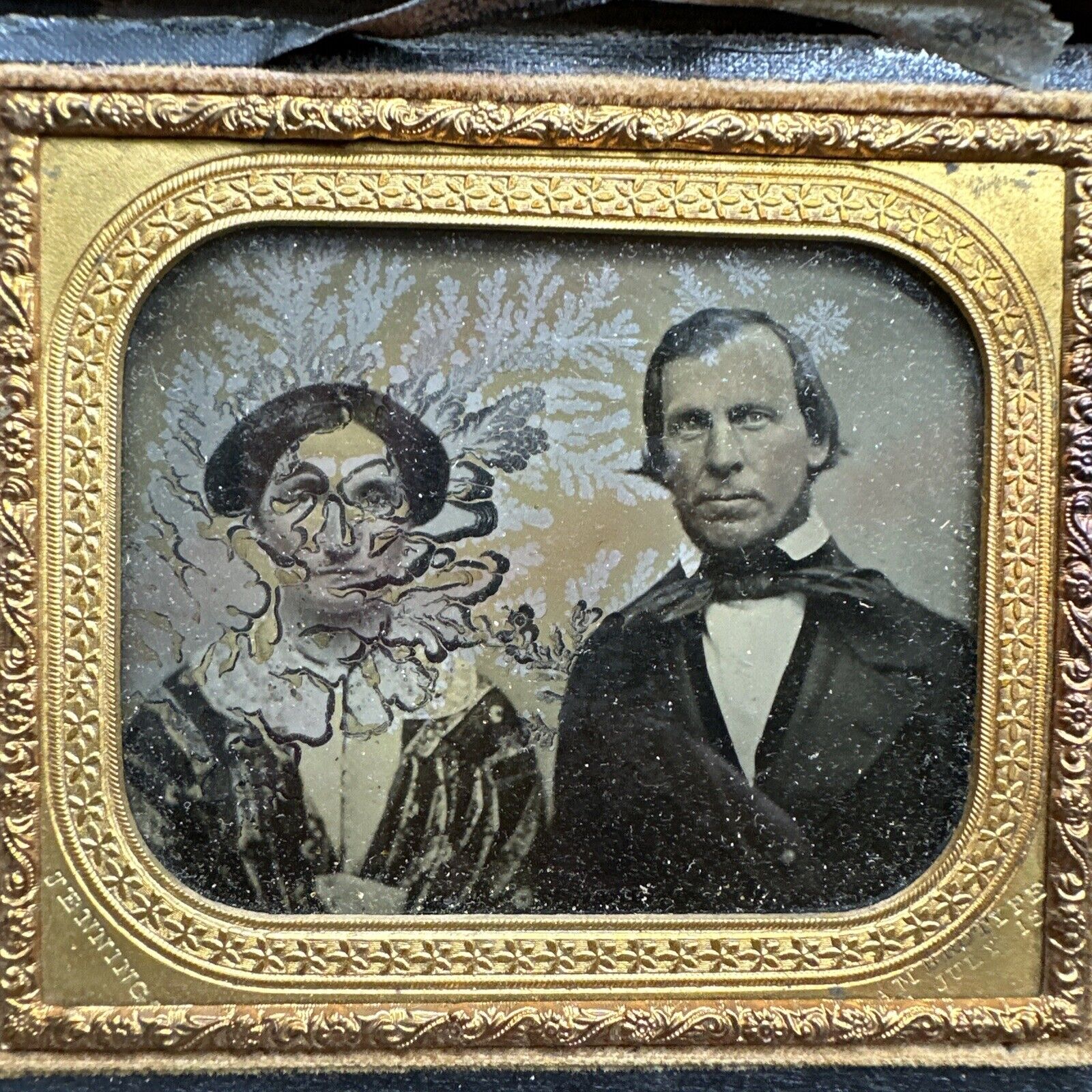 Ambrotype Photo in Case antique Couple (Bacteria Affected) neat Looking