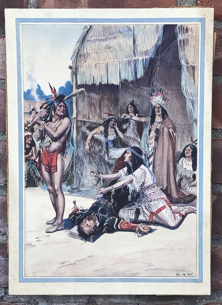 C1920 Signed Illustration Pocahontas Saving John Smith By George Alfred Williams