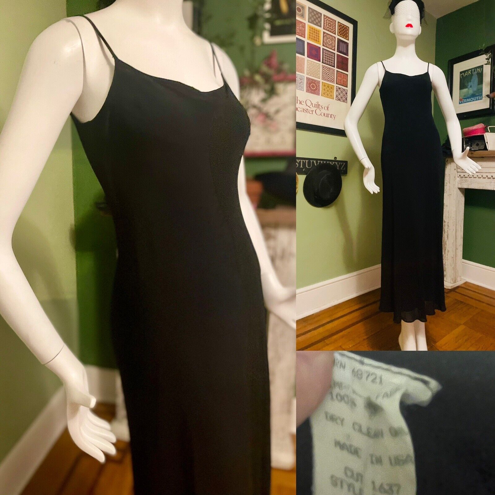 Vtg 60s 70s Rayon Strappy Black Pencil Slip Dress Lined M Prom Party Special