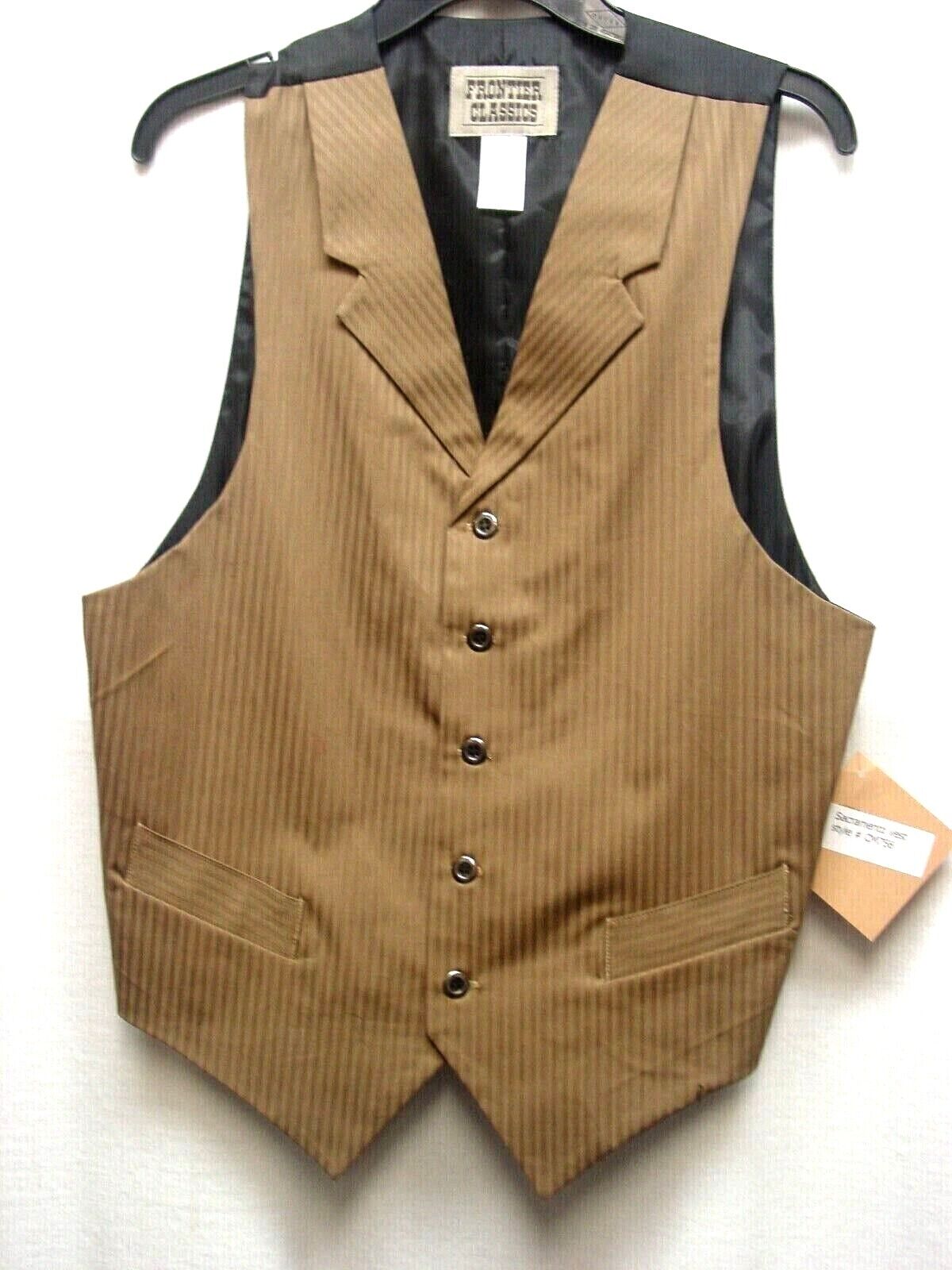 Vest Old West Frontier Vintage Victorian style Tan Stripe with pockets CLOSEOUT