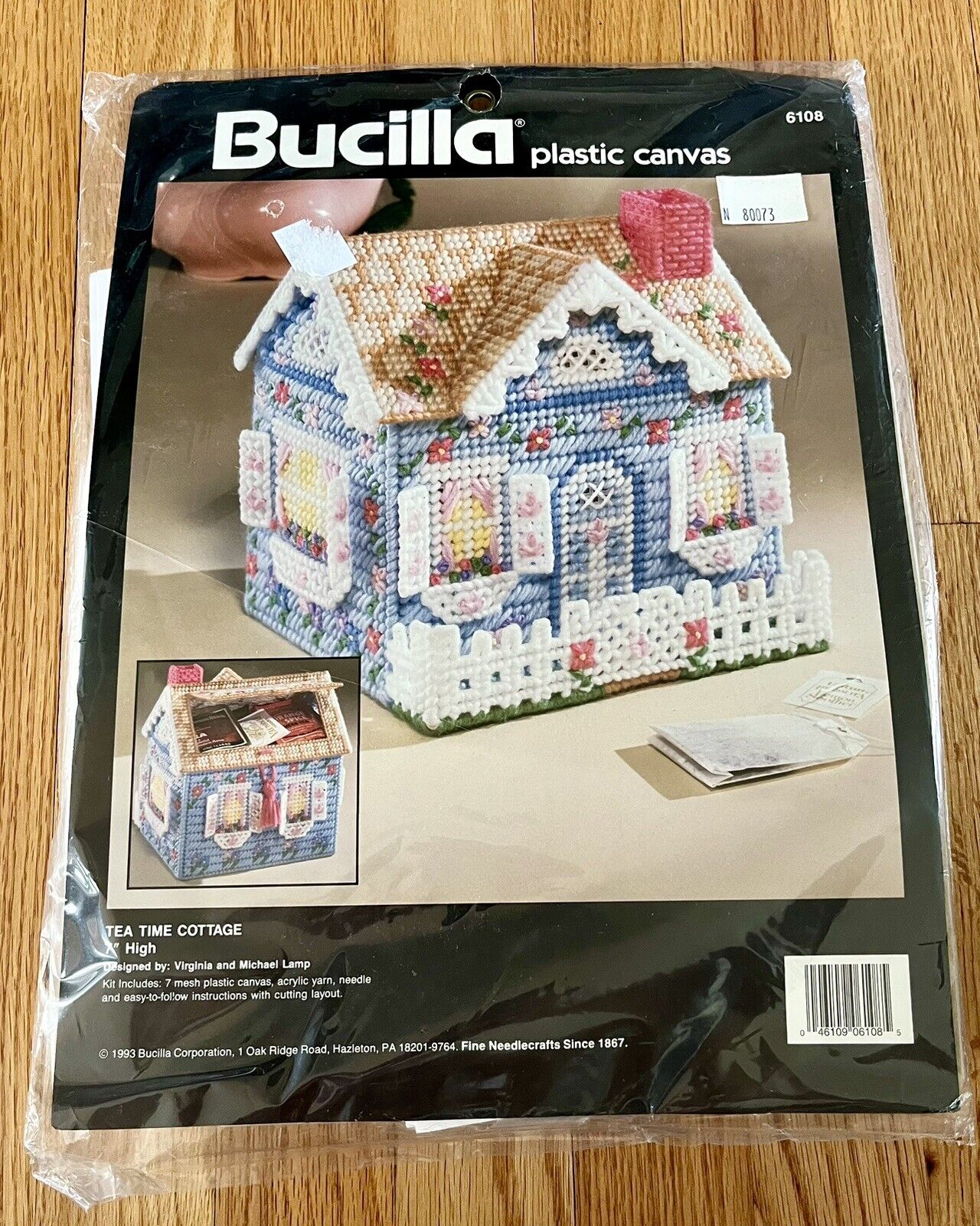 BUCILLA 1993 PLASTIC CANVAS TEA TIME COTTAGE CRAFT KIT 6108 NEW 7” HIGH