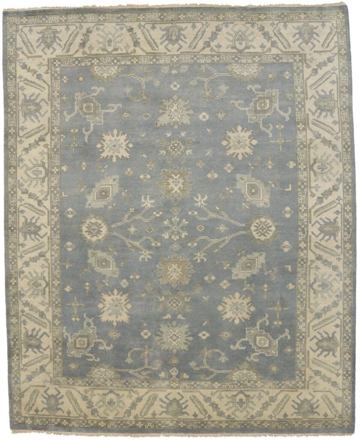 Muted Gray Floral Design Oushak Chobi 8X10 Oriental Rug Hand-Knotted Wool Carpet