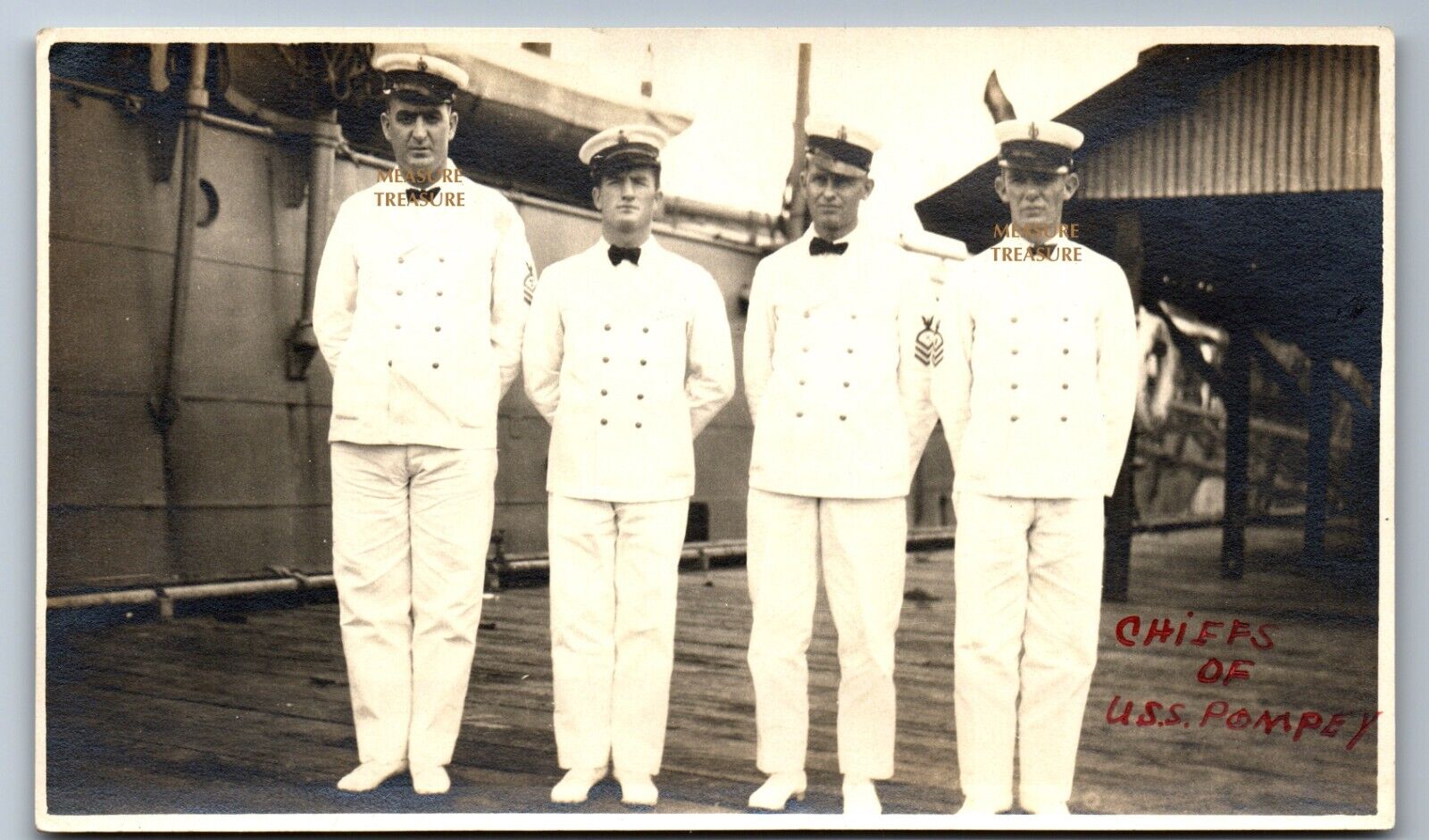 C.1915 WW1 CHIEFS OF USS POMPEY USN NAVY MILITARY OFFICERS SOLDIERS PHOTO F2
