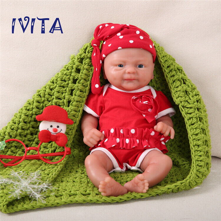 IVITA 14\'\' Silicone Baby Doll Full Body Realistic Lifelike Baby GIRL Toy 1800g