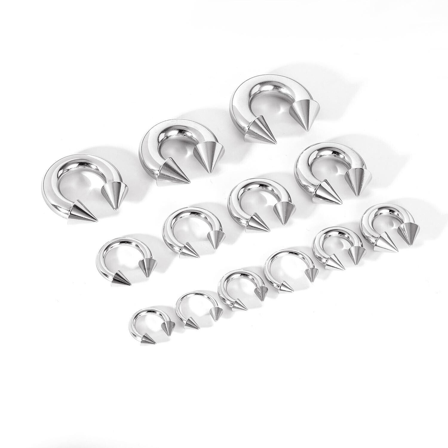 1 Pair Large Gauge Surgical Steel Nose Septum Ring Spike Ear Gauge Earrings
