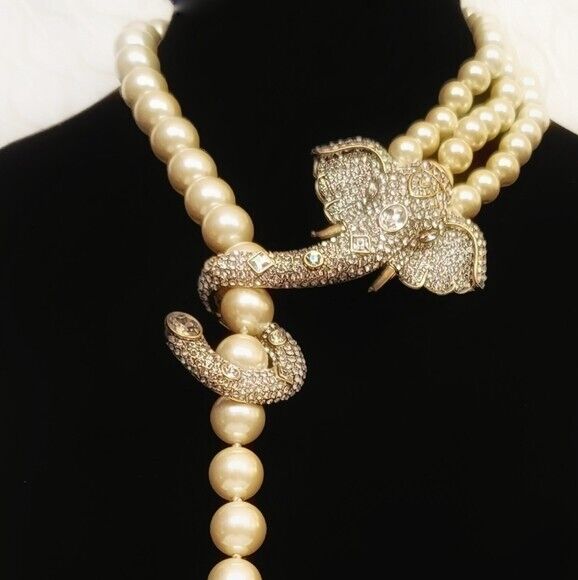 Heidi D Ravishing Wrap Ture Crystal Elephant Beaded Necklace Creamy