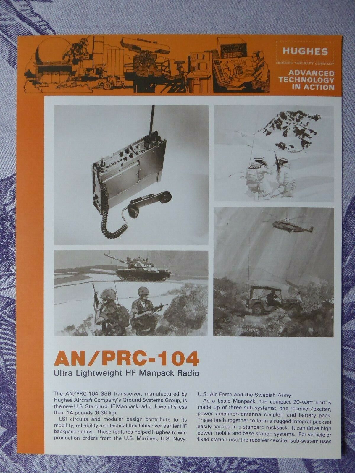 1980 DOCUMENT PUB HUGHES US ARMY AN/PRC-104 LIGHTWEIGHT HF MANPACK RADIO