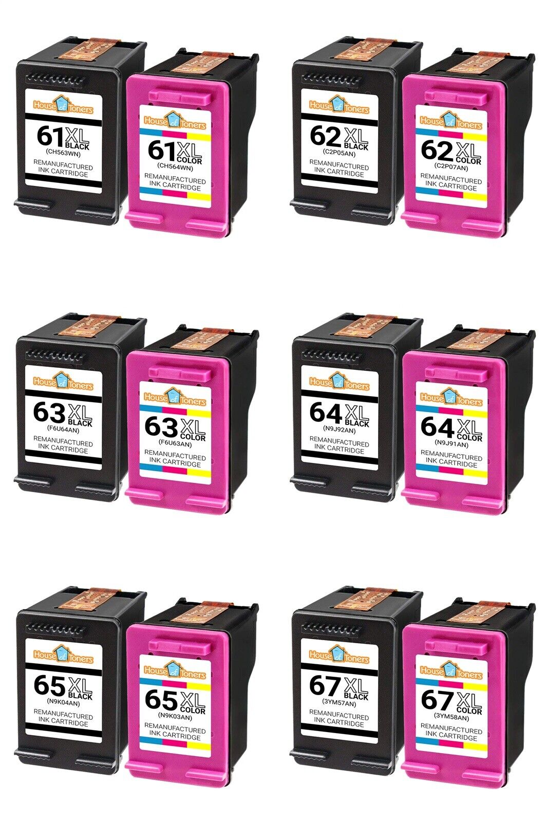 61XL 62XL 63XL 64XL 65XL 67XL For HP Ink Cartridges Black & Color Combo
