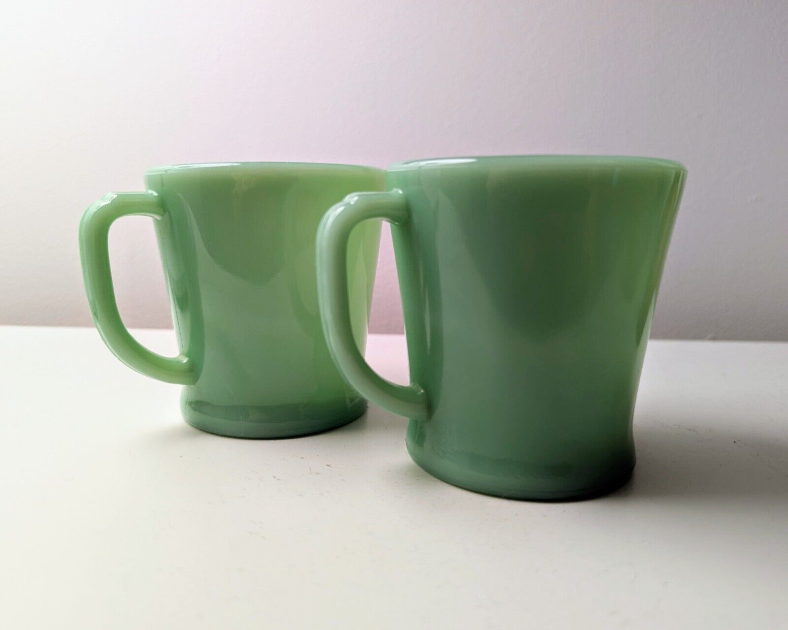 SET OF TWO VINTAGE FIRE KING JADEITE D HANDLE MUGS – BEAUTIFUL CONDITION