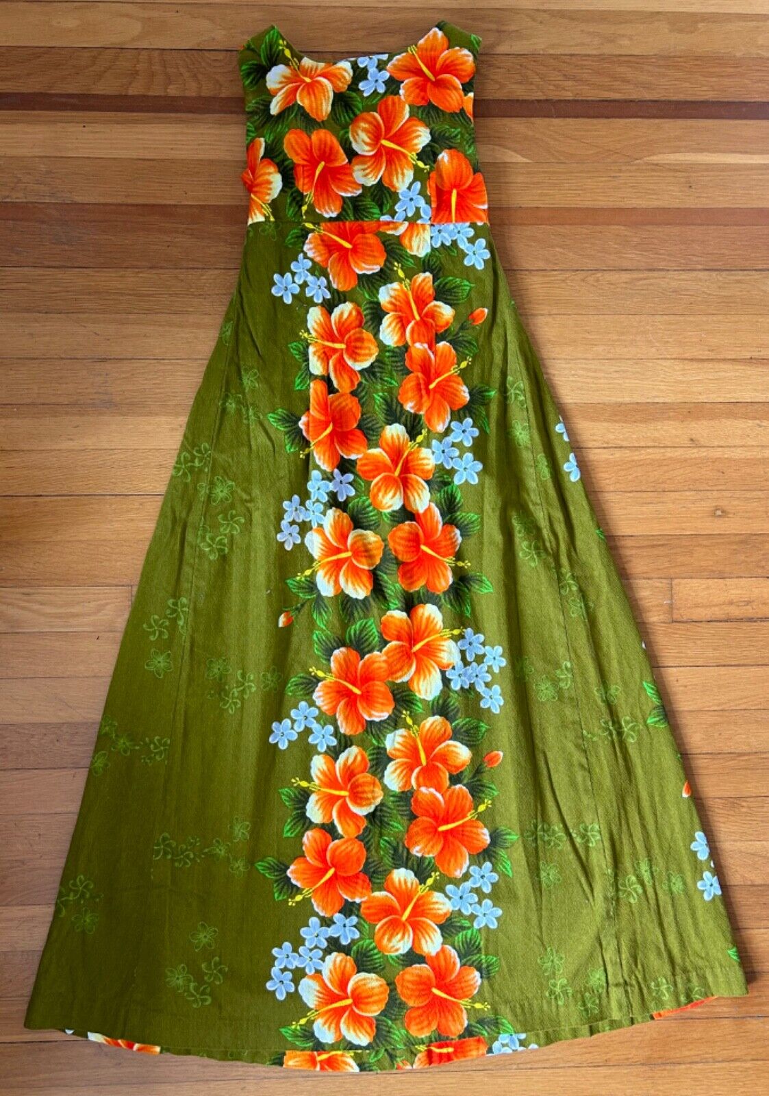 Vintage 60s/70s  Ui-Maikai Hawaiian Barkcloth Bright Floral Hibiscus Dress XS