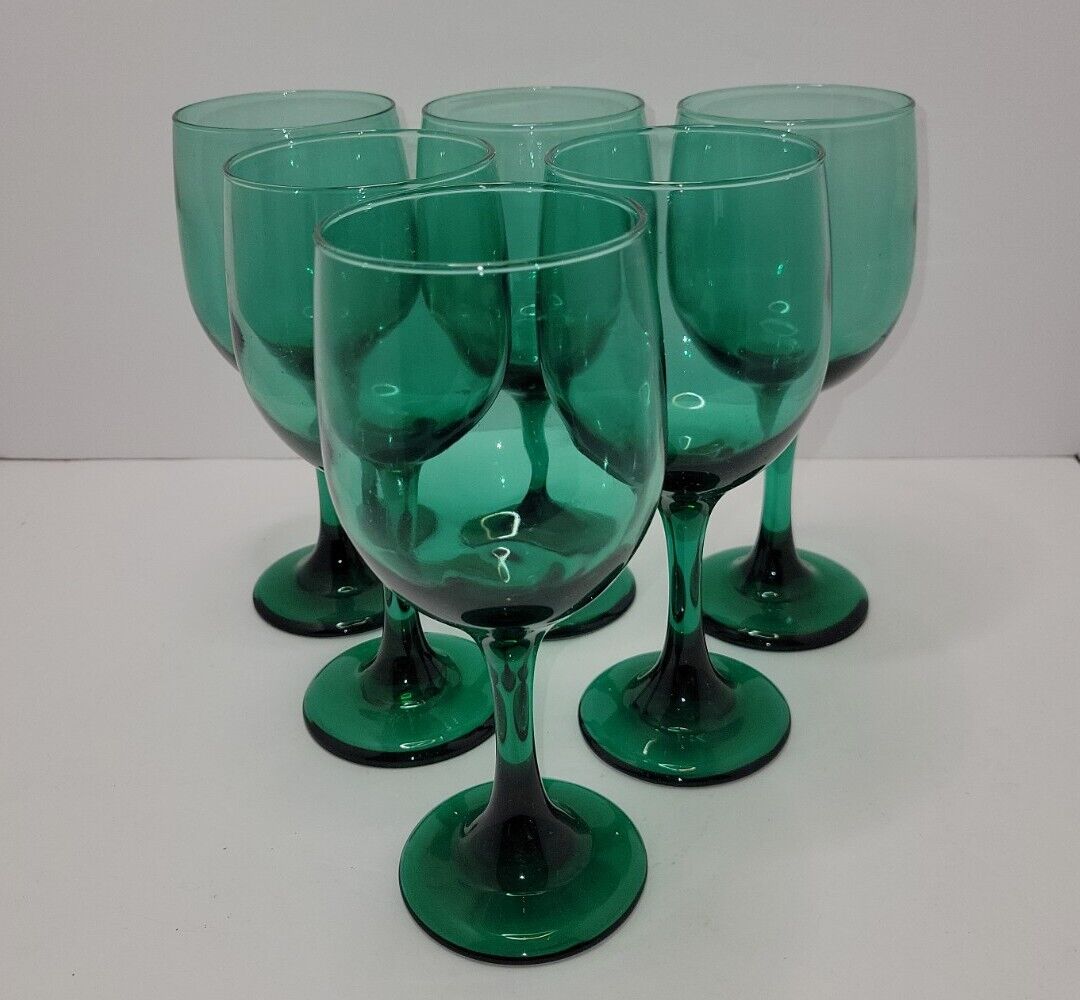 Vintage Libbey Glass TEARDROP JUNIPER Green Set of 6~7\