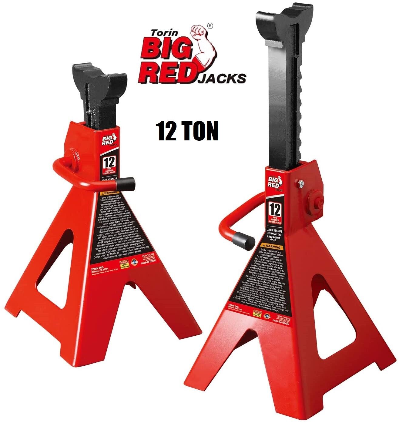 BIG RED 12 Ton (24,000 lb) Capacity 1 Pair Torin Steel Jack Stands, Red