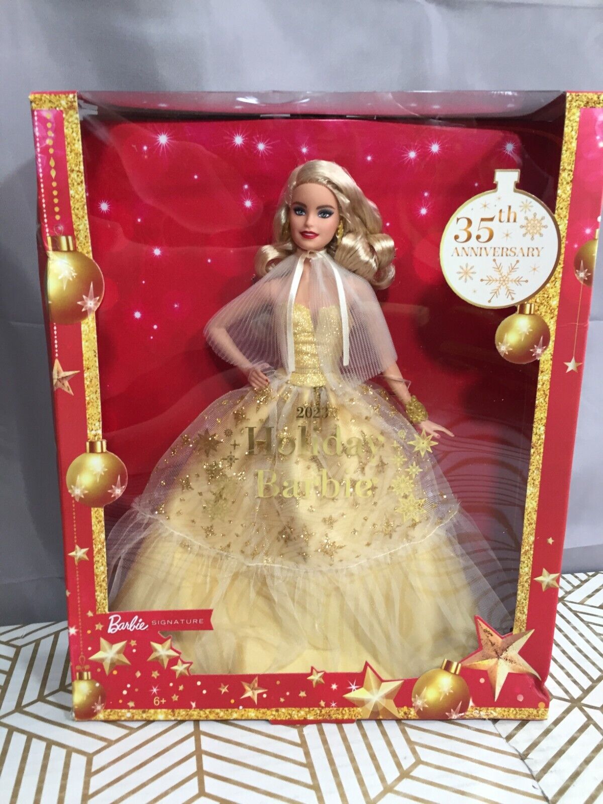 2023 Holiday Barbie 35th Anniversary Collector Doll Blonde Hair & Golden Gown