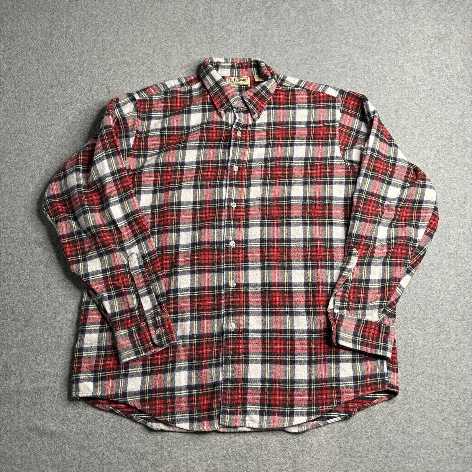 Vintage LL Bean Shirt Mens Large Red Check Cotton Flannel Outdoors Made In USA